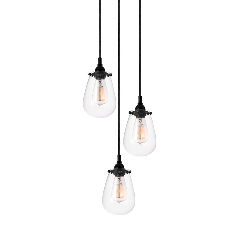 Chelsea 3-Light Chandelier by SONNEMAN in Satin Black with Dimmable Functionality and Clear Glass Shades