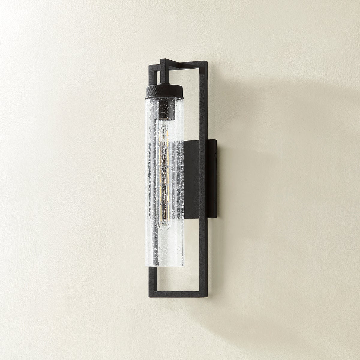 Chester 18" Large Outdoor Wall Sconce, Textured Black Frame with Clear Seeded Glass by Troy Lighting