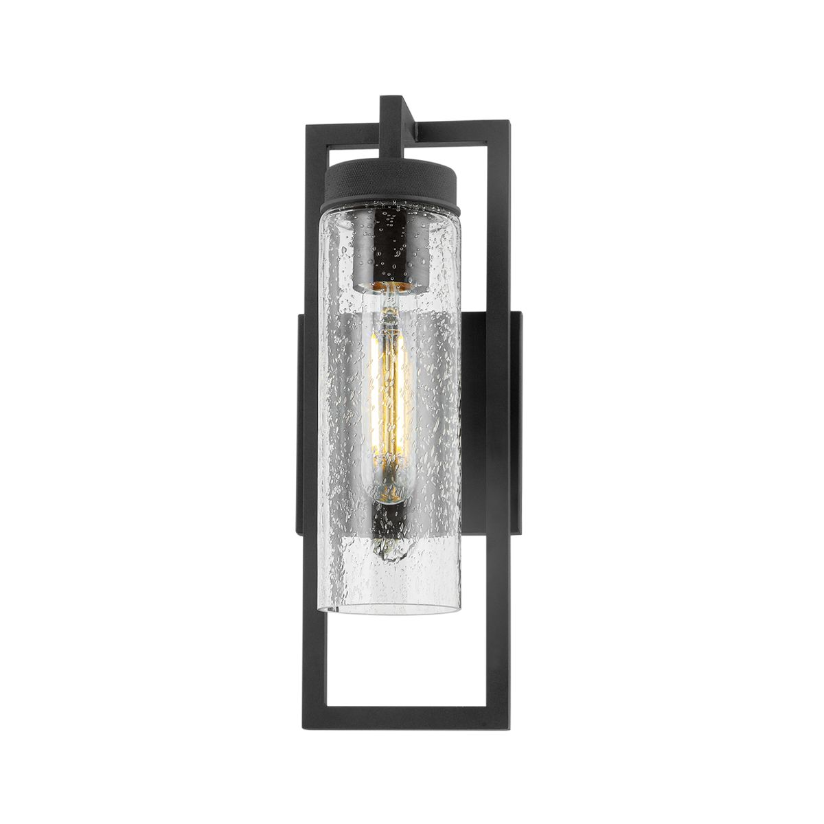 Chester Outdoor Wall Sconce By Troy Lighting, Textured Black Frame, Clear Seeded Glass, Dimmable, ETL Wet Rated