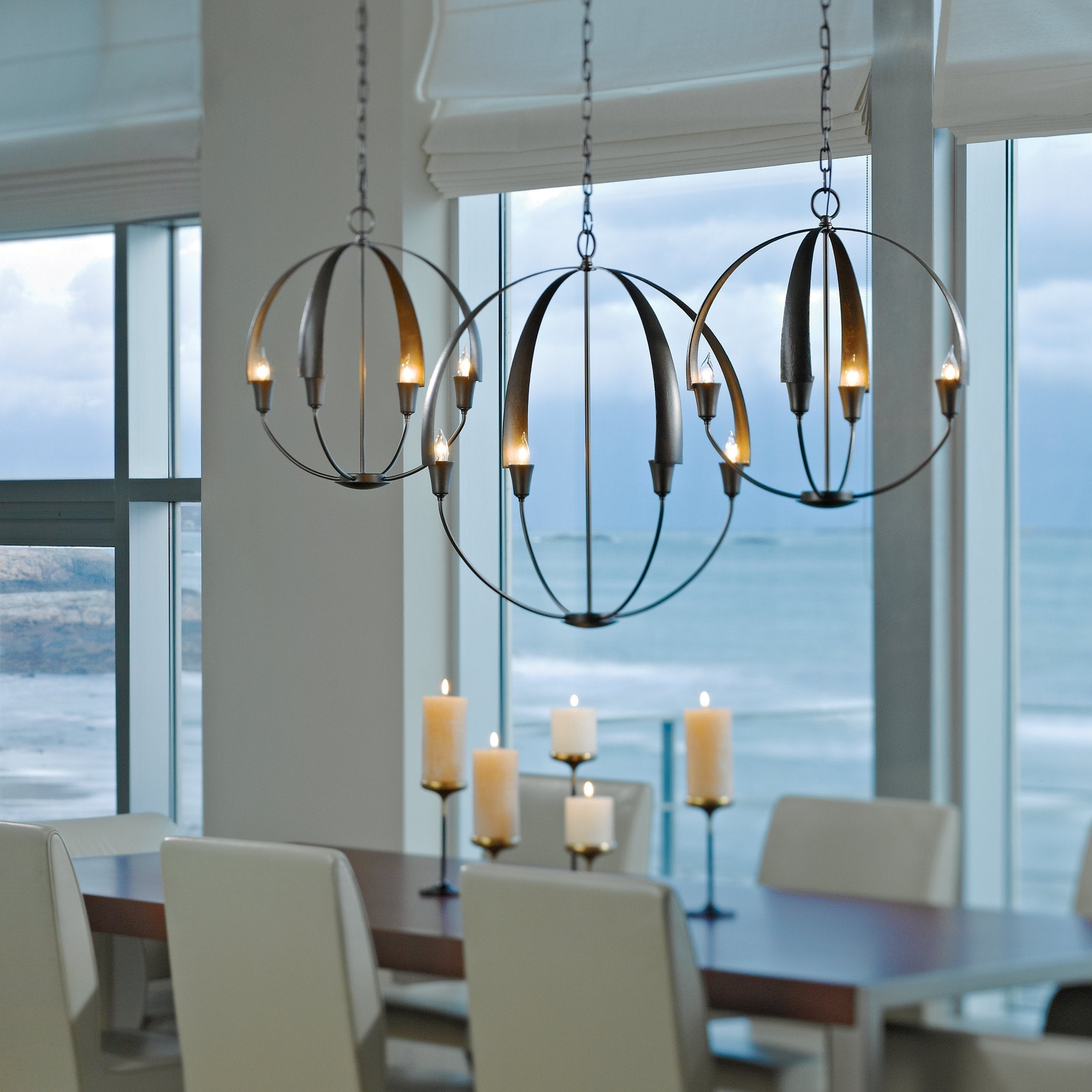 Cirque Large Chandelier by Hubbardton Forge, Handcrafted Steel, Dimmable, 8-Bulb Design