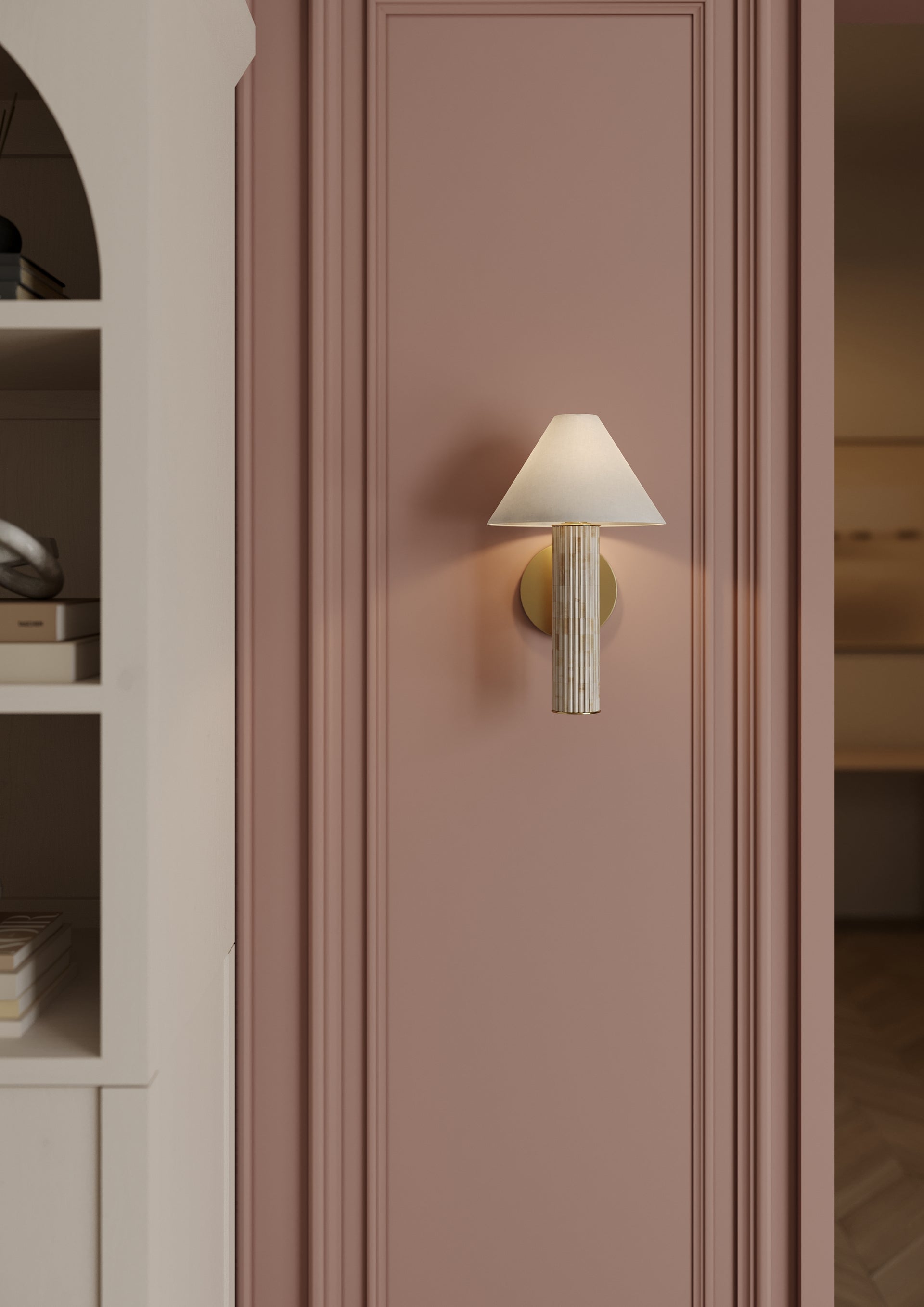 Mitzi Clover Wall Sconce H1027101-AGB - Elegant Aged Brass, Dimmable, White Linen Shade