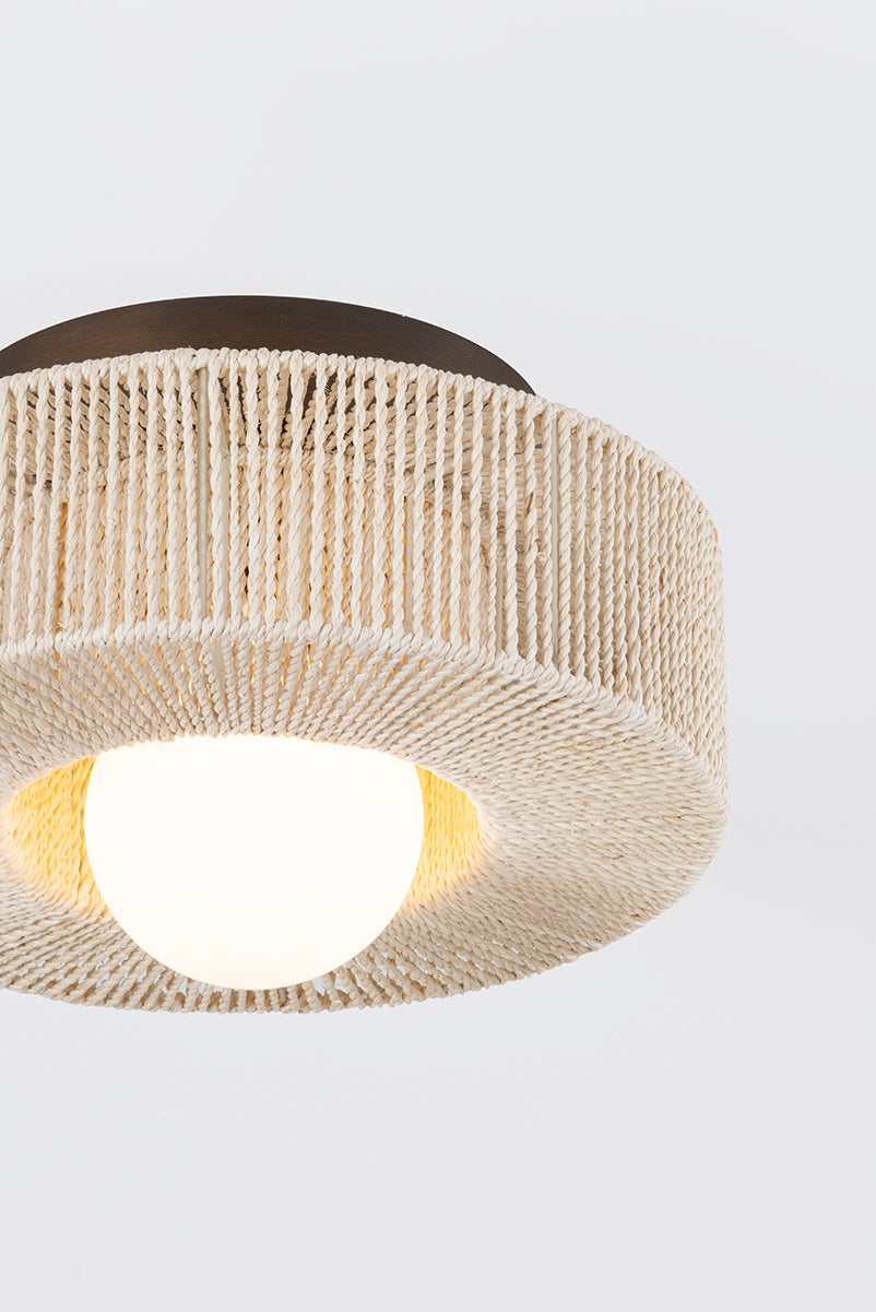 Coleman Ceiling Light 14" by Troy Lighting, Vintage-Inspired Abaca Shade, Dimmable, Bronze Leaf Finish