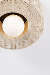 Coleman Ceiling Light 14" by Troy Lighting, Vintage-Inspired Abaca Shade, Dimmable, Bronze Leaf Finish