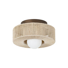 Coleman Ceiling Light 14" by Troy Lighting, Vintage-Inspired Abaca Shade, Dimmable, Bronze Leaf Finish