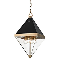 Coltrane Lantern 4-Bulb Pendant Light by Hudson Valley Lighting in Aged Brass, Modern Geometric Design