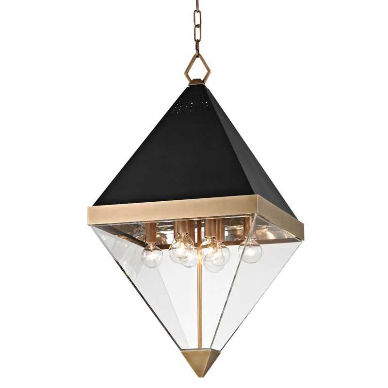 Coltrane Large Lantern By Hudson Valley Lighting - Geometric Diamond Shape, Aged Brass Finish, Dimmable Design