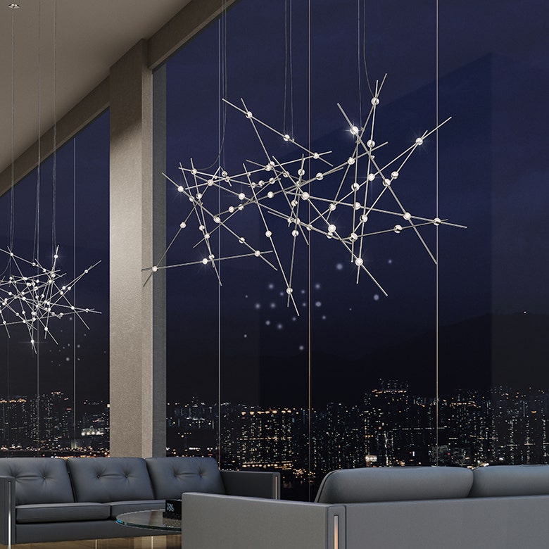 Constellation Aquila Major Chandelier by SONNEMAN – LED, Dimmable, Satin Brass/Nickel Finish