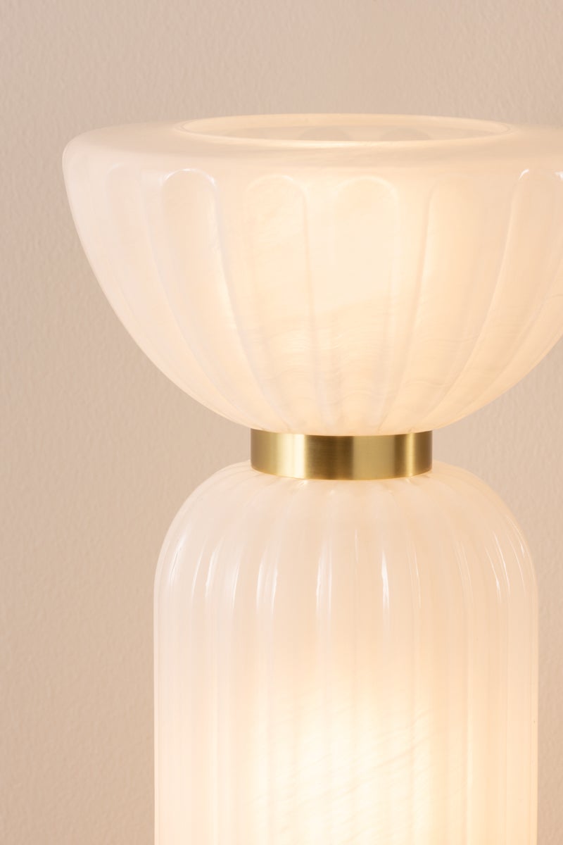 Mitzi Cordelia Table Lamp - Dimmable Cloud Glass Shade, Aged Brass Base, 16.75 Inches