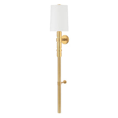 Cormoran Sconce 59.75" Tall by Corbett Lighting - Vintage Brass, White Linen Shade, Dimmable