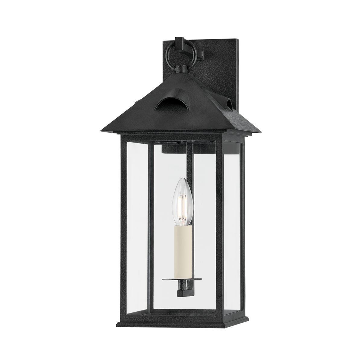 Corning Medium Outdoor Wall Sconce by Troy Lighting, 17.5" High Forged Iron with Clear Glass Shade