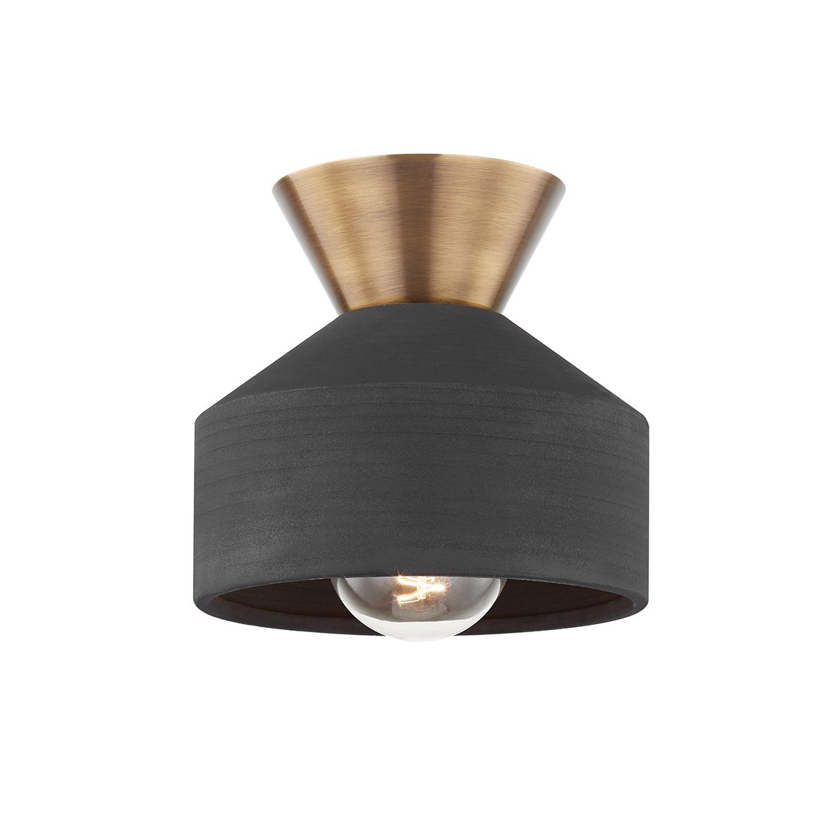 Covina 1-Light Ceiling Light Fixture by Troy Lighting in Ceramic Black and Patina Brass, Dimmable, UL Damp Rated