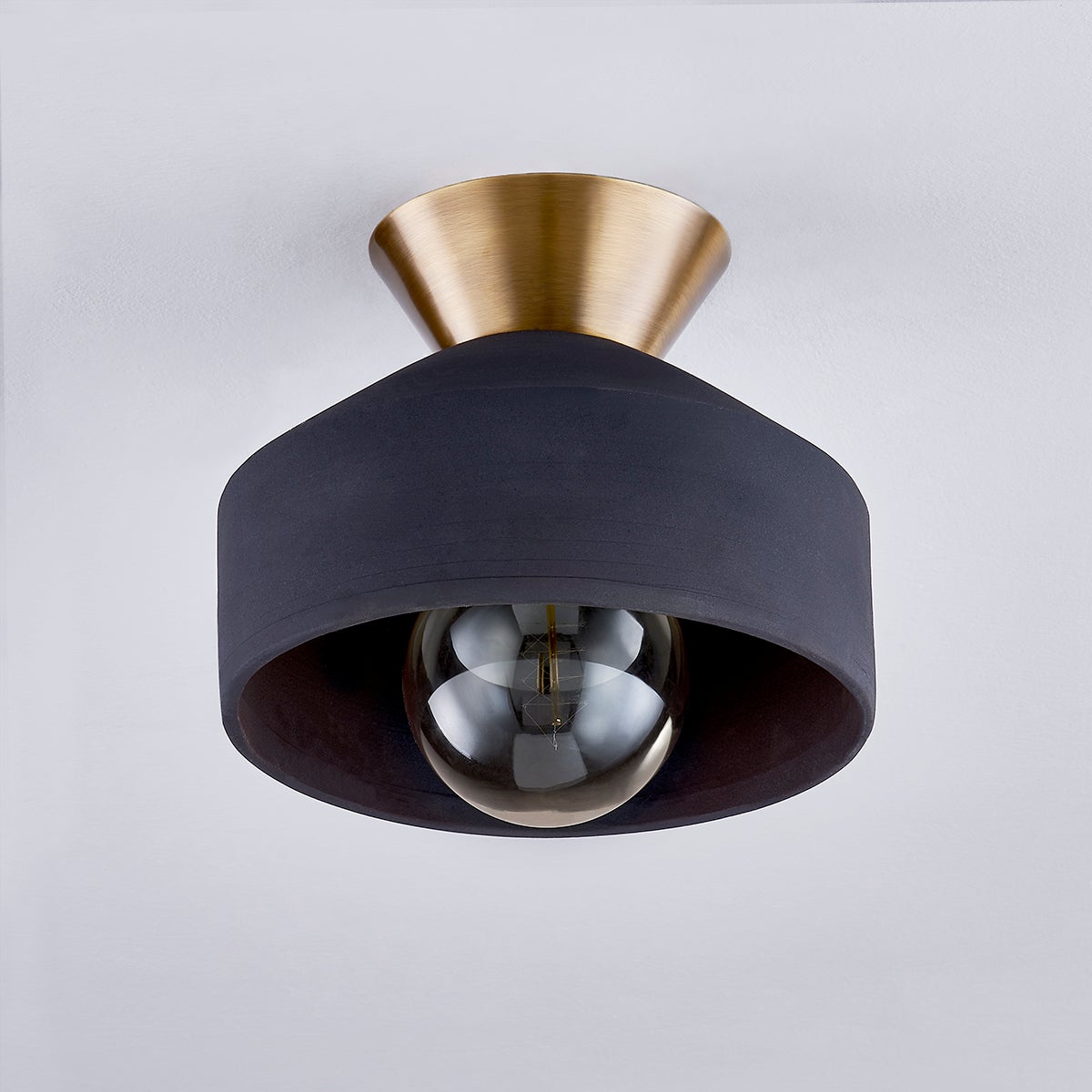 Covina 11-Inch Large Ceiling Light with Black Ceramic Shade and Patina Brass Accent by Troy Lighting