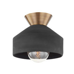 Covina 11-Inch Large Ceiling Light with Black Ceramic Shade and Patina Brass Accent by Troy Lighting