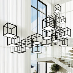 Sonneman Cubix 12-Light LED Chandelier, Dimmable, 13,800 Lumens, Satin Black Finish, Modern Design