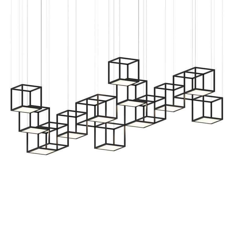 Sonneman Cubix 12-Light LED Chandelier, Dimmable, 13,800 Lumens, Satin Black Finish, Modern Design