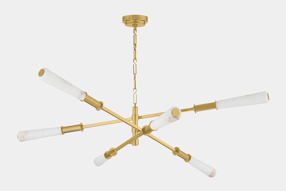 Dashiell 6-Light Large Chandelier by Corbett Lighting - Vintage Polished Brass with Alabaster Shades