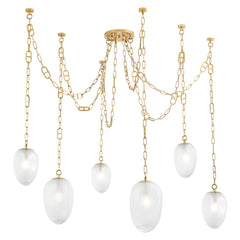 Daith Large Chandelier by Corbett Lighting, 61.25" Wide, Vintage Brass, Dimmable, Glass Shades