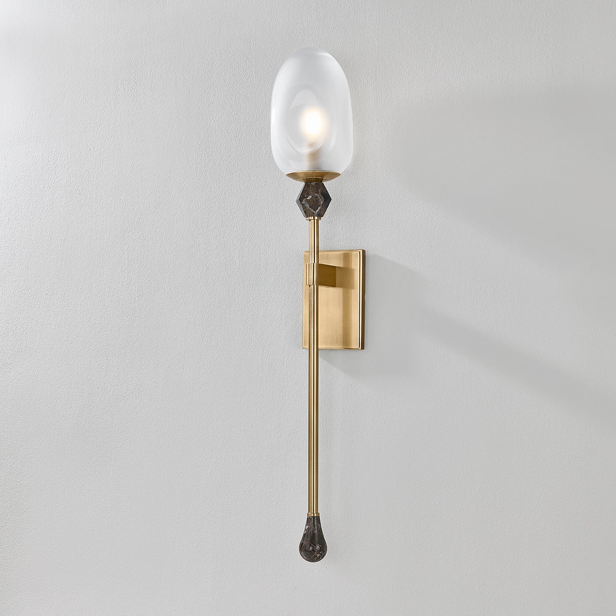 Corbett Lighting Daith Wall Sconce 464-01-VB, Dimmable, Vintage Brass Finish, Inspired by Sugarloaf Gemstone