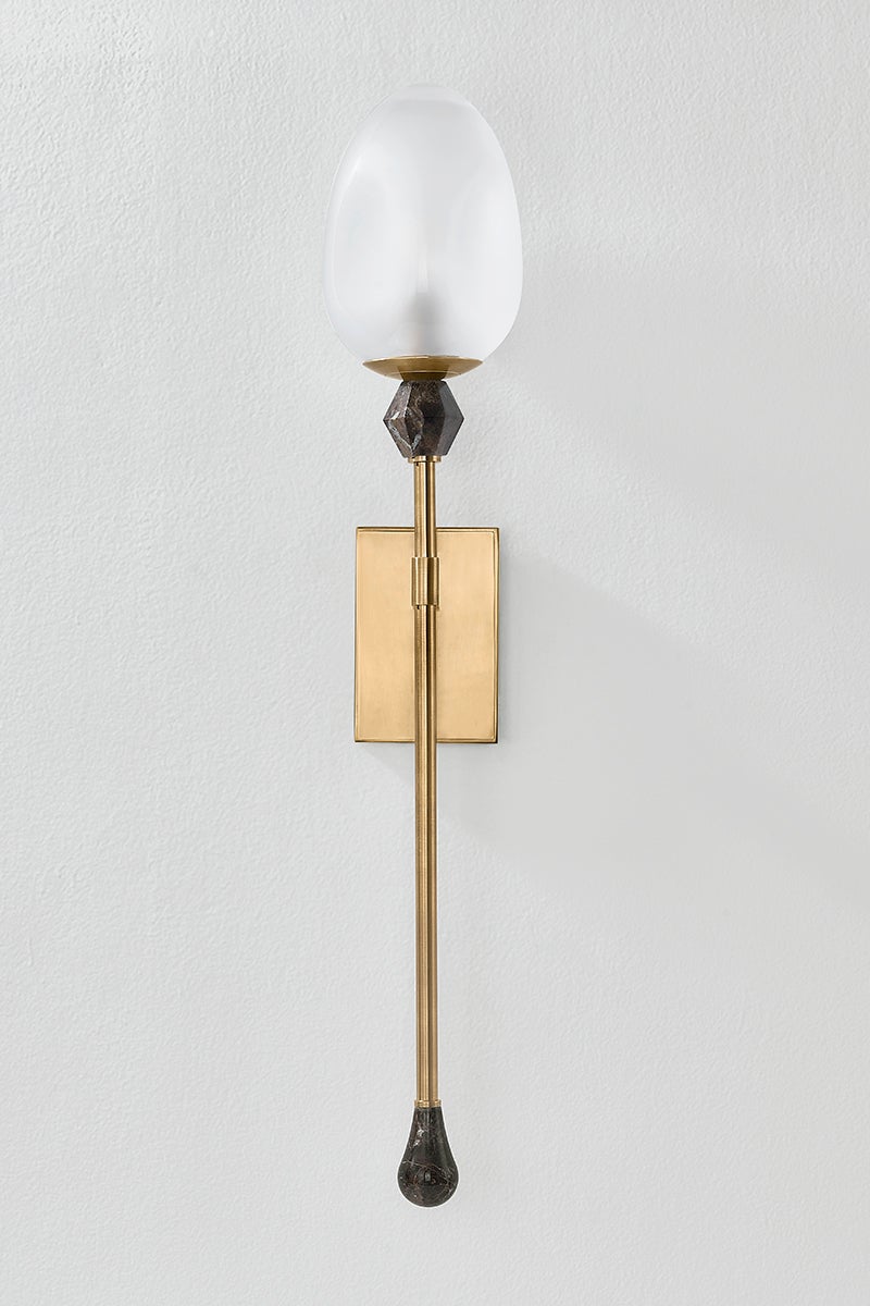 Corbett Lighting Daith Wall Sconce 464-01-VB, Dimmable, Vintage Brass Finish, Inspired by Sugarloaf Gemstone