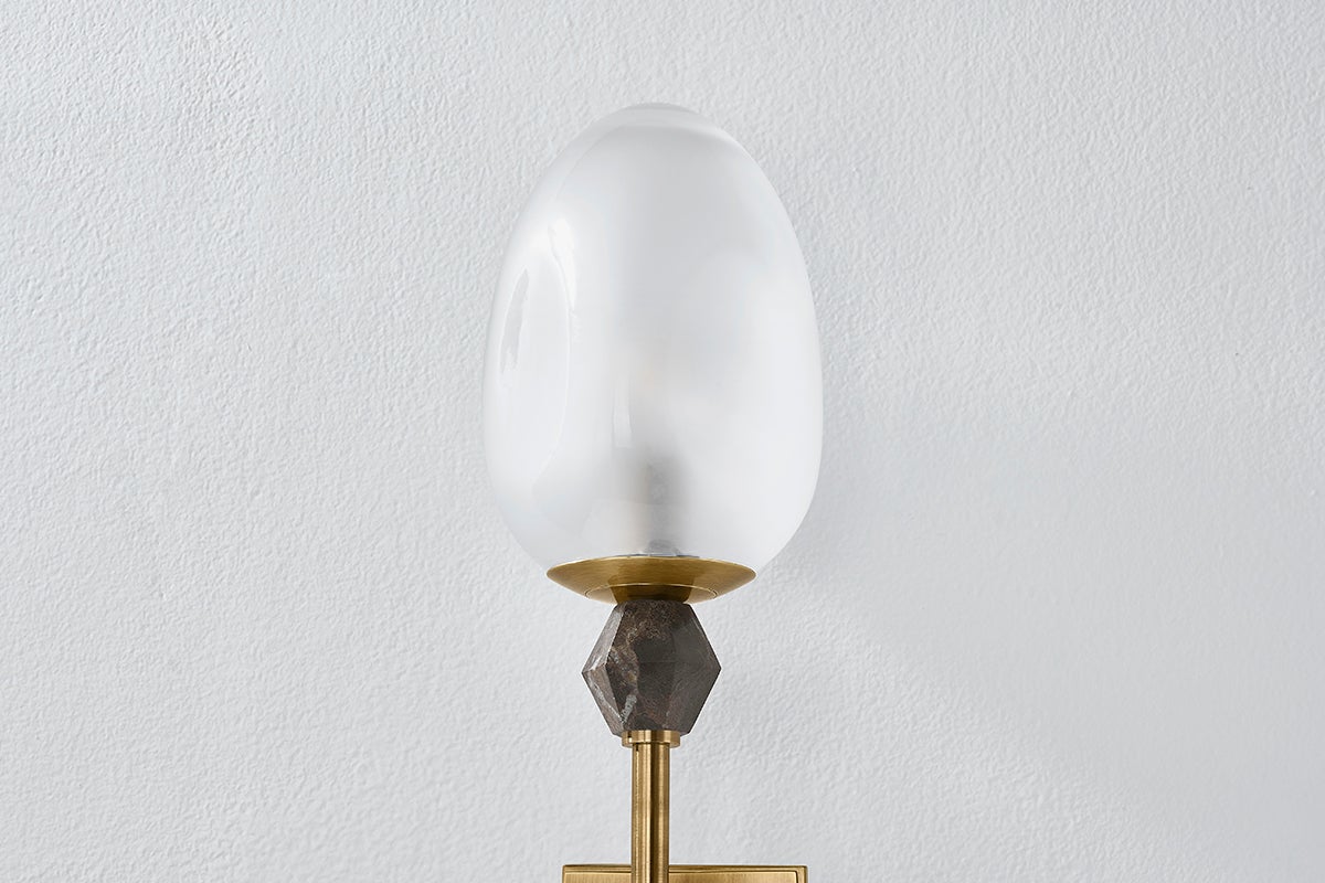 Corbett Lighting Daith Wall Sconce 464-01-VB, Dimmable, Vintage Brass Finish, Inspired by Sugarloaf Gemstone