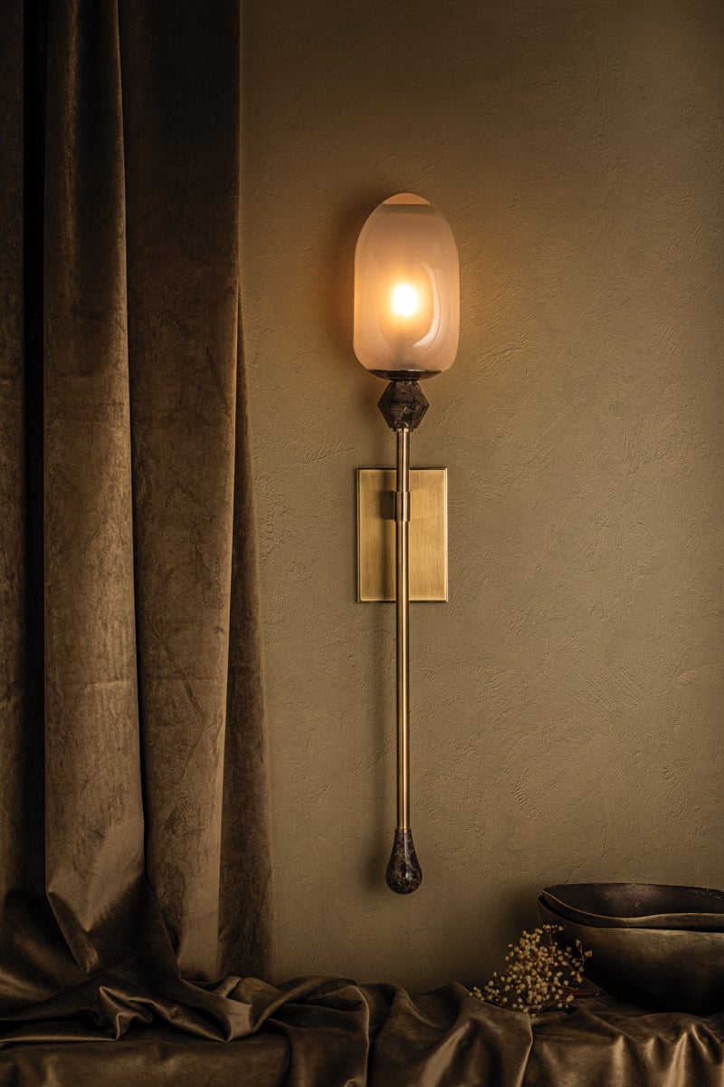 Corbett Lighting Daith Wall Sconce 464-01-VB, Dimmable, Vintage Brass Finish, Inspired by Sugarloaf Gemstone