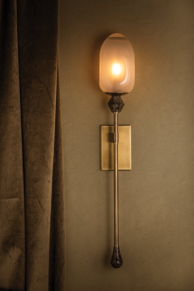 Corbett Lighting Daith Wall Sconce 464-01-VB, Dimmable, Vintage Brass Finish, Inspired by Sugarloaf Gemstone