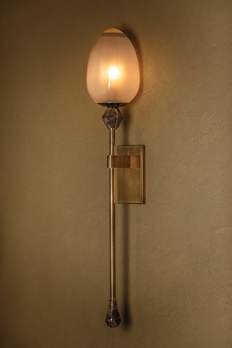 Corbett Lighting Daith Wall Sconce 464-01-VB, Dimmable, Vintage Brass Finish, Inspired by Sugarloaf Gemstone