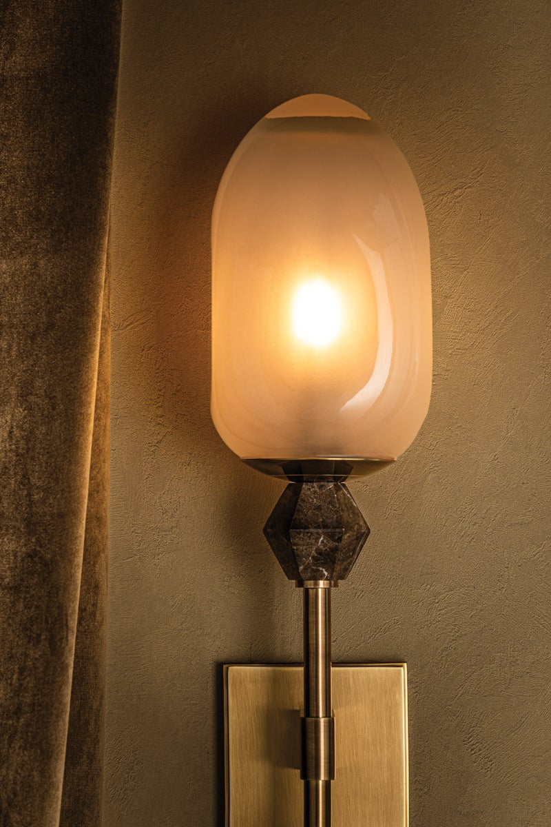 Corbett Lighting Daith Wall Sconce 464-01-VB, Dimmable, Vintage Brass Finish, Inspired by Sugarloaf Gemstone