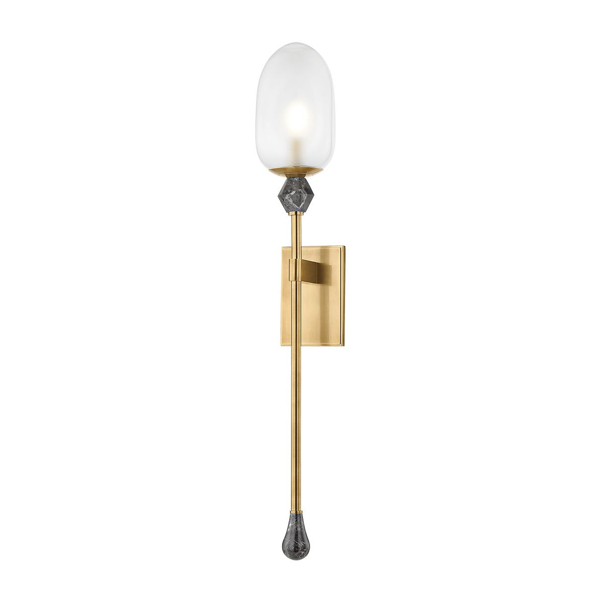 Corbett Lighting Daith Wall Sconce 464-01-VB, Dimmable, Vintage Brass Finish, Inspired by Sugarloaf Gemstone