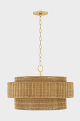 Danica Pendant Light by Mitzi with Woven Shade, Aged Brass Finish, Adjustable Height, Dimmable, UL Damp Rated