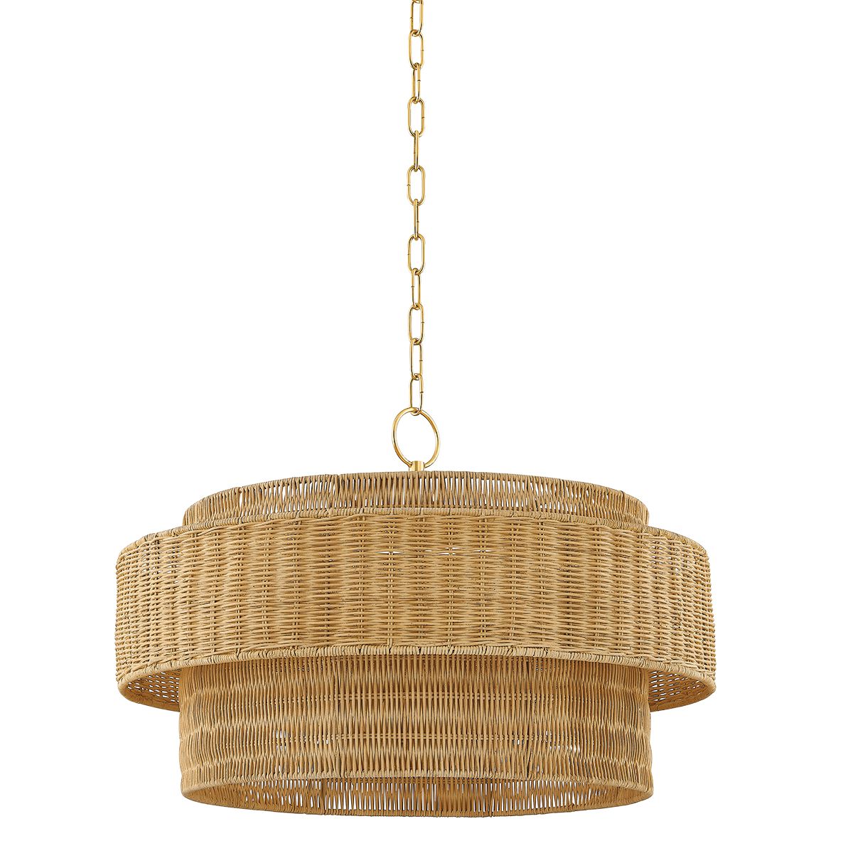 Danica Pendant Light by Mitzi with Woven Shade, Aged Brass Finish, Adjustable Height, Dimmable, UL Damp Rated