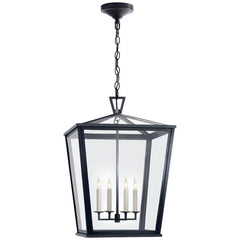 Darlana Medium Hanging Lantern By Visual Comfort – 24.5" Height, 4 Bulb Capacity, Bronze Finish, ETL Damp Rated