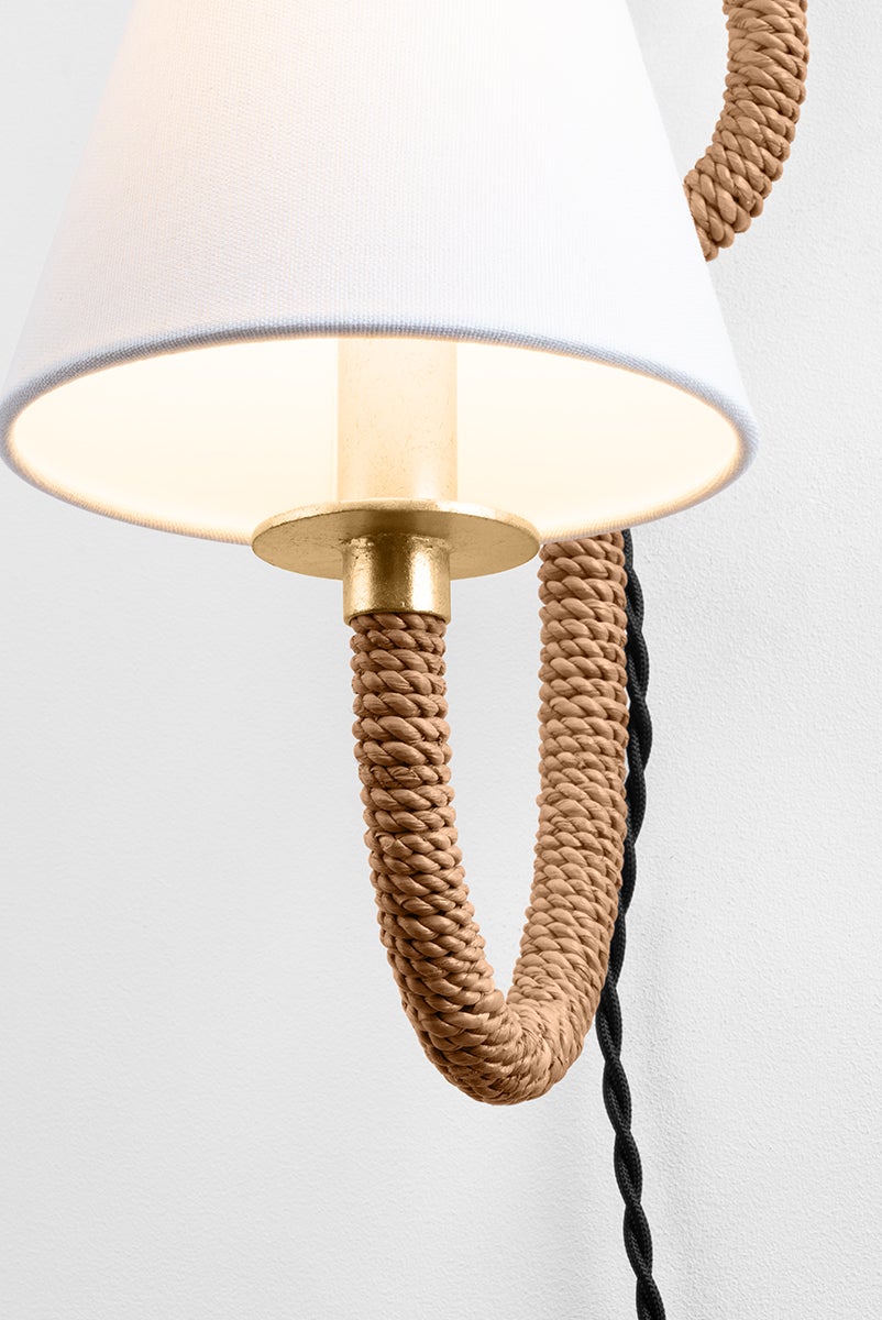 Deaver Plug-In Sconce by Troy Lighting - Vintage Gold Leaf, Off-White Linen Shade, Dimmable, Nautical Design