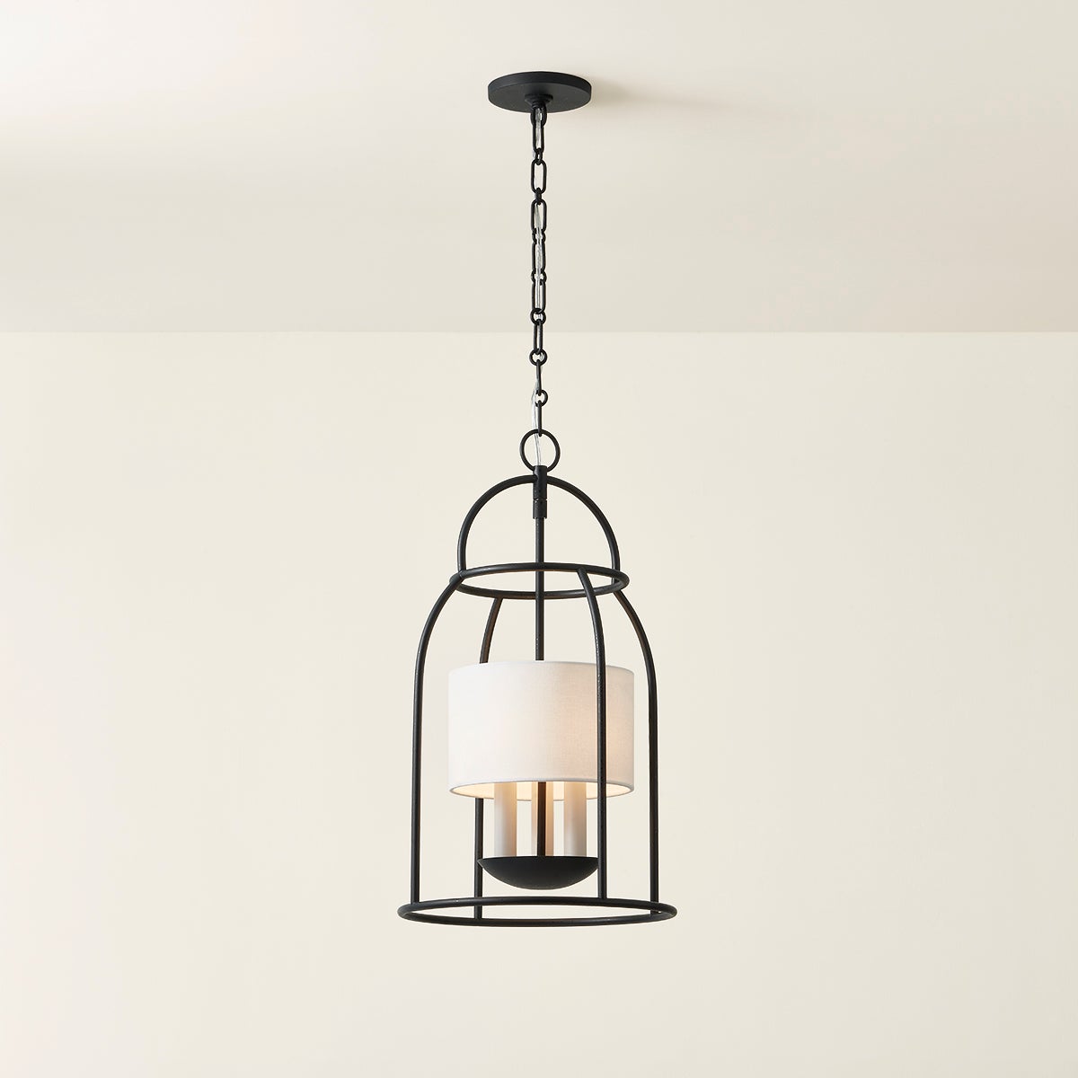 Mitzi Delia 3-Light Birdcage Lantern Pendant in Aged Iron or Vintage Gold Leaf, Dimmable, 21.5" Height