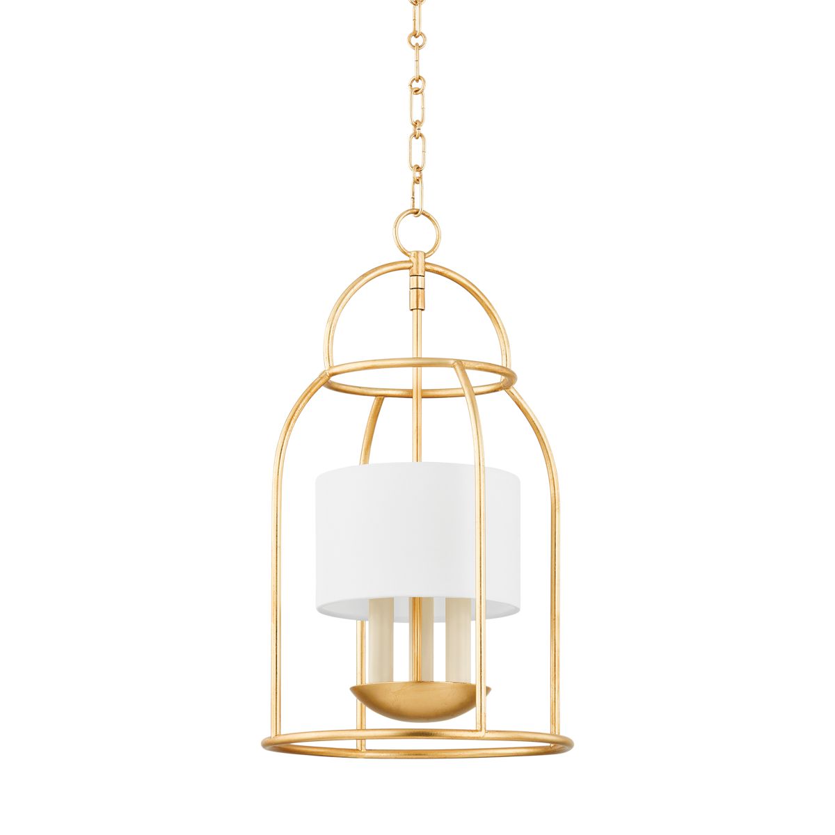 Mitzi Delia 3-Light Birdcage Lantern Pendant in Aged Iron or Vintage Gold Leaf, Dimmable, 21.5" Height