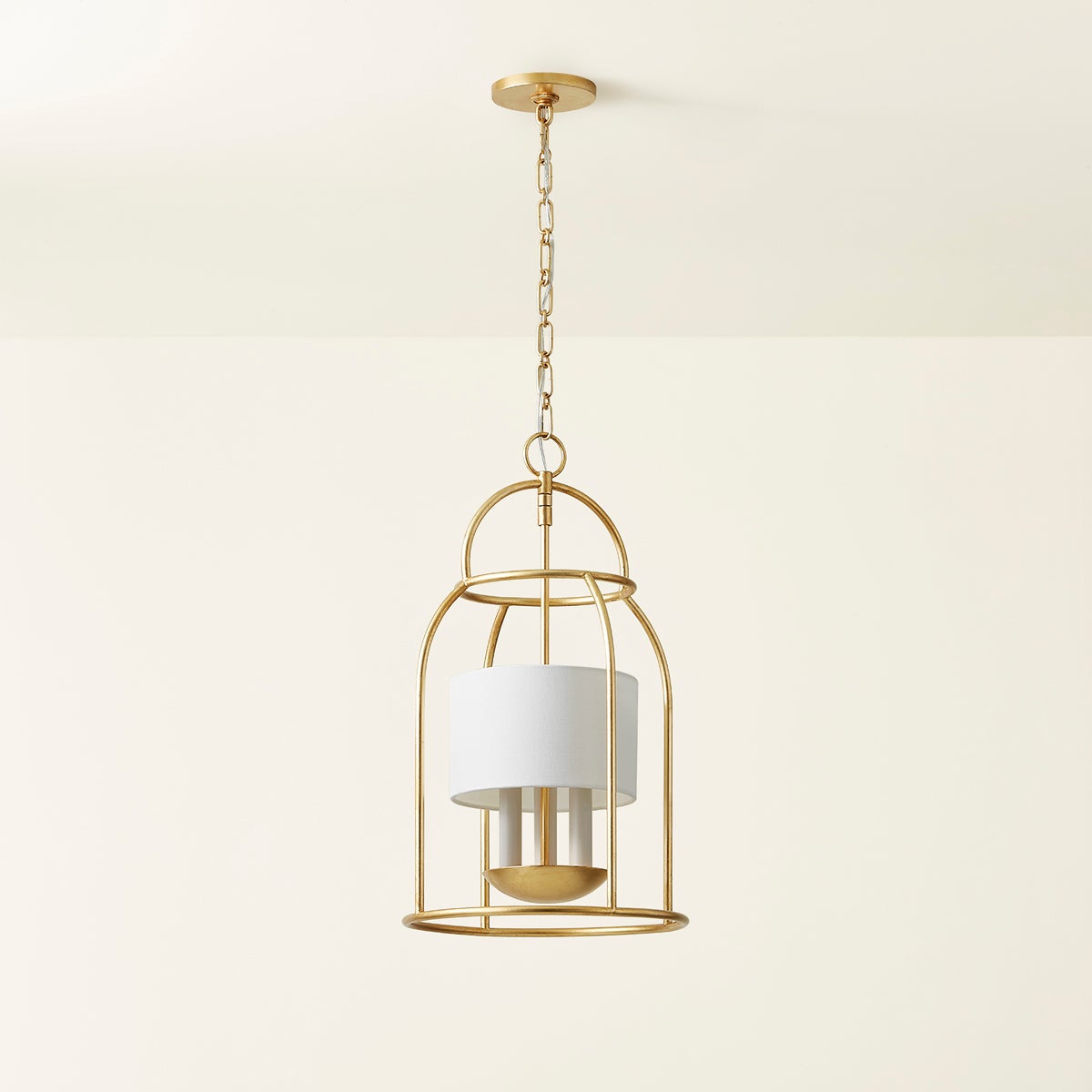 Mitzi Delia 3-Light Birdcage Lantern Pendant in Aged Iron or Vintage Gold Leaf, Dimmable, 21.5" Height