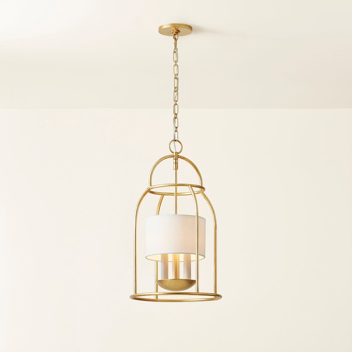 Mitzi Delia 3-Light Birdcage Lantern Pendant in Aged Iron or Vintage Gold Leaf, Dimmable, 21.5" Height