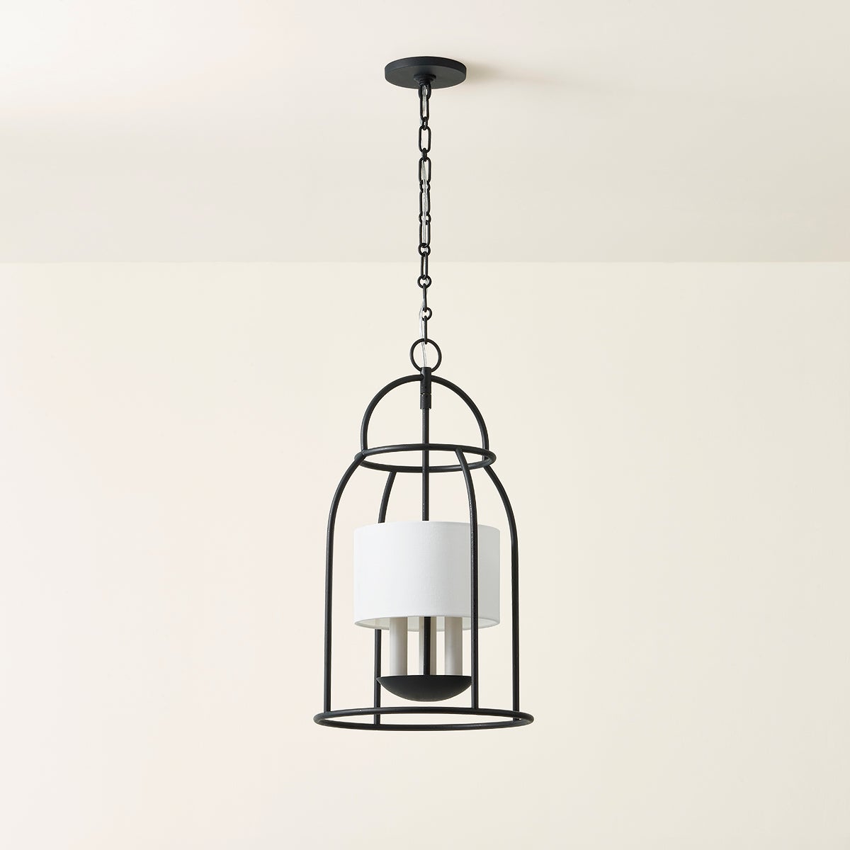 Mitzi Delia 3-Light Birdcage Lantern Pendant in Aged Iron or Vintage Gold Leaf, Dimmable, 21.5" Height