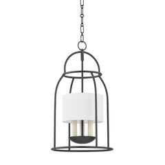 Mitzi Delia 3-Light Birdcage Lantern Pendant in Aged Iron or Vintage Gold Leaf, Dimmable, 21.5" Height