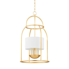 Mitzi Delia 4-Light Lantern in Aged Iron and Vintage Gold Leaf, Dimmable with E12 Bulbs, 29.75”H