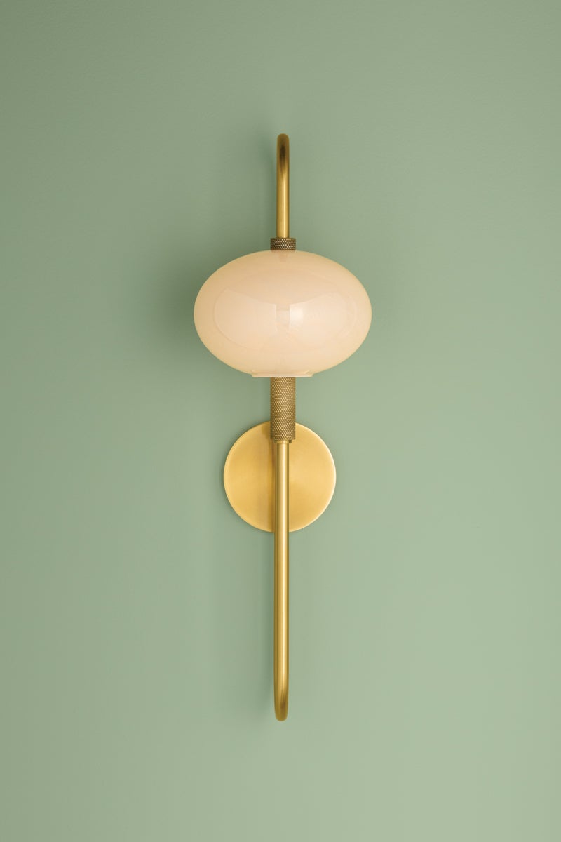 Mitzi Delphine 1-Light Aged Brass Wall Sconce With Dimmable Functionality And Vintage Charm