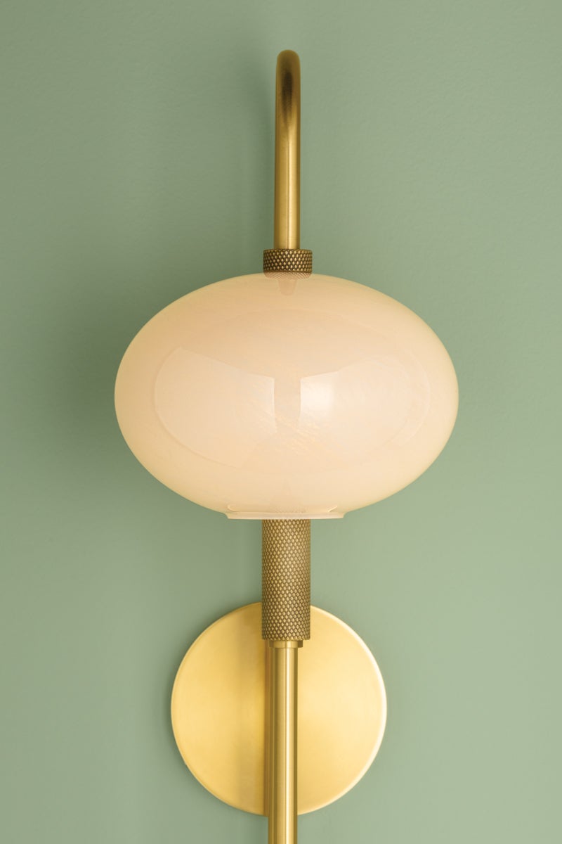 Mitzi Delphine 1-Light Aged Brass Wall Sconce With Dimmable Functionality And Vintage Charm