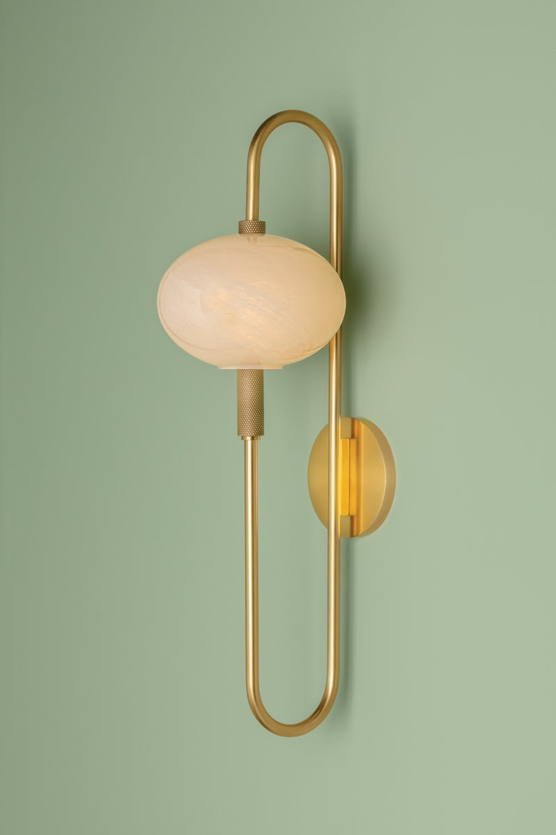 Mitzi Delphine 1-Light Aged Brass Wall Sconce With Dimmable Functionality And Vintage Charm