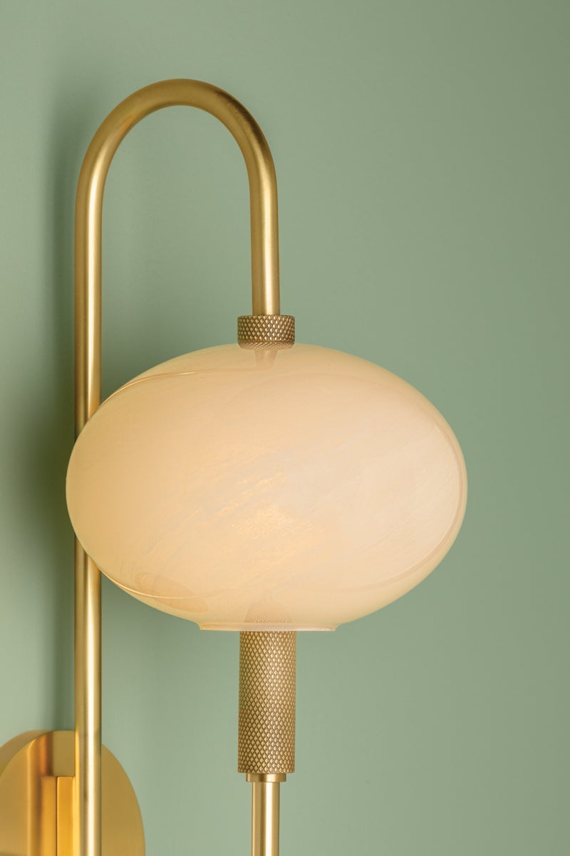 Mitzi Delphine 1-Light Aged Brass Wall Sconce With Dimmable Functionality And Vintage Charm