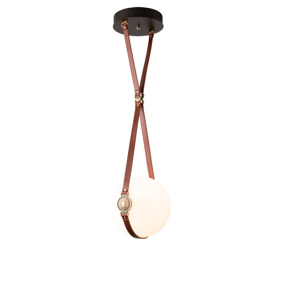 Derby 10” Small LED Pendant Light by Hubbardton Forge with Handcrafted Leather Straps, 3000K Warm Glow