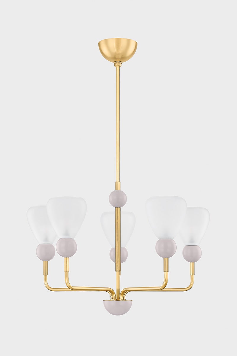 Doreen Chandelier by Mitzi - Aged Brass, Dimmable, Adjustable Height, UL Damp-Rated, 27.25" Width