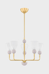 Doreen Chandelier by Mitzi - Aged Brass, Dimmable, Adjustable Height, UL Damp-Rated, 27.25" Width