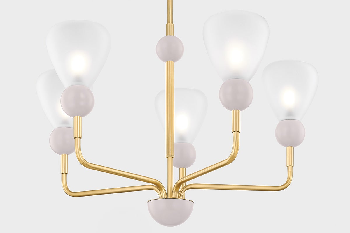 Doreen Chandelier by Mitzi - Aged Brass, Dimmable, Adjustable Height, UL Damp-Rated, 27.25" Width