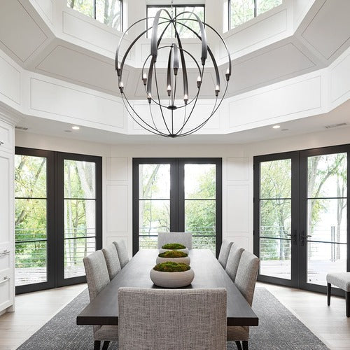 Double Cirque Chandelier by Hubbardton Forge, Handcrafted 6-Light Design, Dimmable, UL Damp Rated