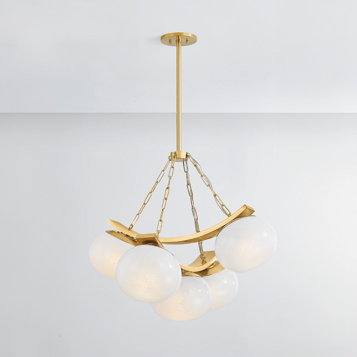 Duxbury Chandelier by Hudson Valley Lighting, 5-Light, Dimmable with Glass Shades, Aged Brass Finish